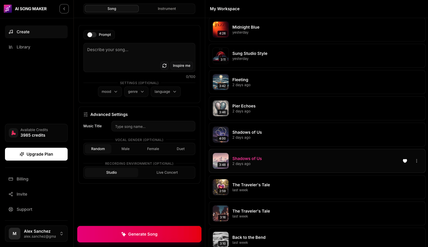 Riffusion AI Music Generator Dashboard Interface